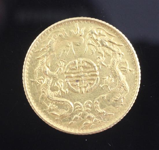 A Chinese late Qing Dynasty (?) gold coin/token, 3.8g